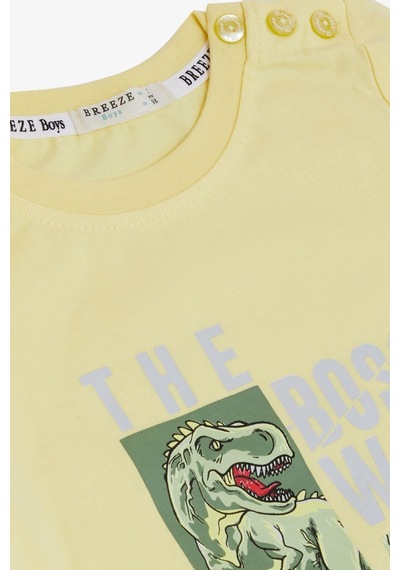 Breeze Erkek Çocuk Tişört Güçlü Dinozor Baskılı 1.5-5 Yaş, Sarı-sarı Sarı