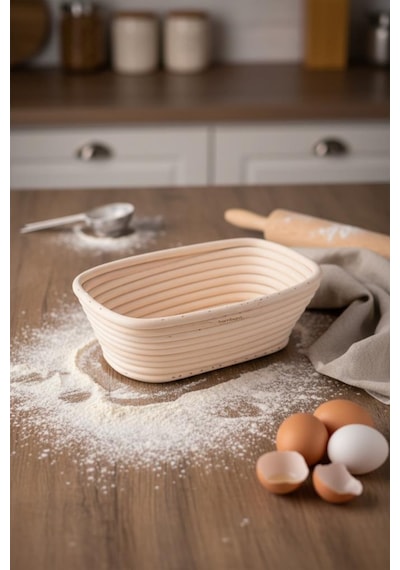 Bambum Puder - Ekmek Mayalama Sepeti Dikdörtgen 20 Cm Ahşap