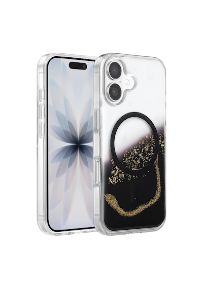 Onegif Apple İphone 16 Lotus Simli Magsafe Kapak - Siyah - Siyah