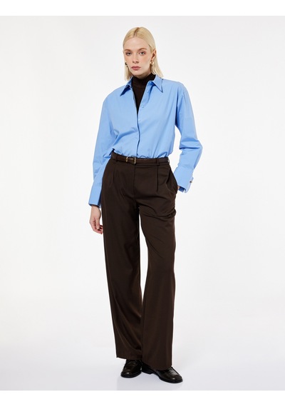 Koton Pamuklu Uzun Kollu Oversize Poplin Gömlek Mavi 7wak60014pw