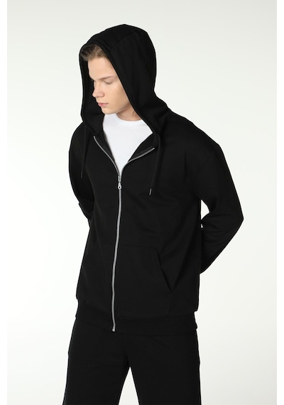 Defys Defy S Erkek Oversize Kapüşonlu Fermuarlı Cepli Sweatshirt Siyah - 527577758 Siyah