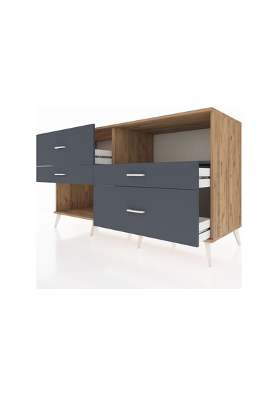 Kronos Konsol Tek Raflı 4 Çekmeceli 176x59x99 Çam-antrasit Çam-antrasit
