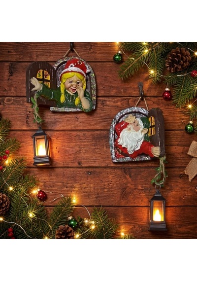 Yılbaşı Fenerli Cam Cüceleri Çifti Noel O115 2 Li