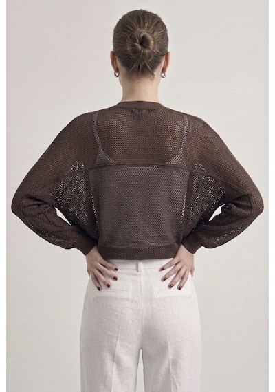 Neden Tekstil Premium Ajurlu İnce Triko Bolero Hırka - Acı Kahve