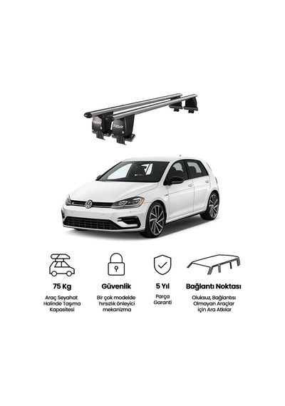 Royal Volkswagen Golf Vıı 2012-2019 Uyumlu Gri Kilitli Ara Atkı Port Bagaj Tavan Barı