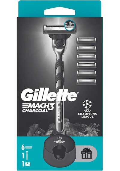 Gillette Mach3 Charcoal Tıraş Makinesi + 5 Adet Yedek Tıraş Bıçağı + Premium Stand Hediyeli Peket
