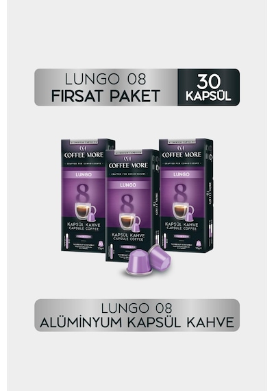 Coffee More 8 Lungo Kapsül Kahve 10 X 3 Paket 30 Adet Nespresso Uyumlu Kapsül Kahve
