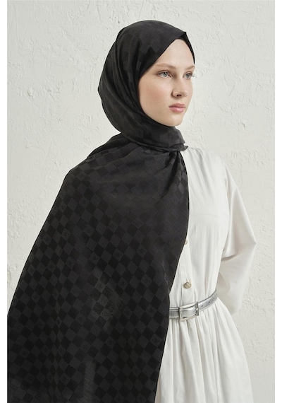 Armine Elegance İpek Pamuk Dama Şal 01 Siyah