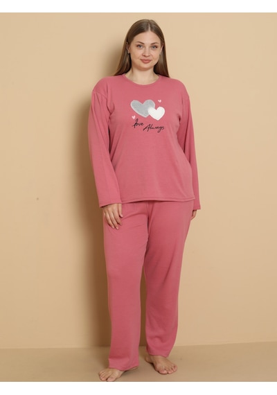 Wordex Fawn 1110 İnterlok Büyük Beden Kalpli Kışlık Ev Kadın Pijama Takımı Gül Kurusu Wordex Fawn 1110 İnterlok Büyük Beden Kalpli Kışlık Ev Kadın Pijama Takımı Gül Kurusu