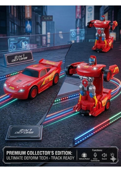 2'si 1 Arada Şimşek Mcqueen Dönüşen Robot Araba Işıklı Ve Sesli Kırmızı