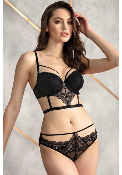 Litae Herşeytrend Balenli Destekli Dolgulu Yaka Detaylı Dantelli Büstiyer Sütyen Ve Slip Takım Siyah Litae Herşeytrend Balenli Destekli Dolgulu Yaka Detaylı Dantelli Büstiyer Sütyen Ve Slip Takım Siyah