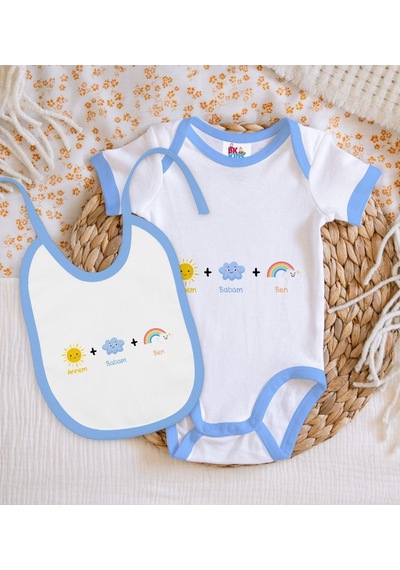 Bk Kids Annem Babam Ben Tasarımlı Mavi Bebek Body Zıbın Ve Mama Ö Çok Renkli