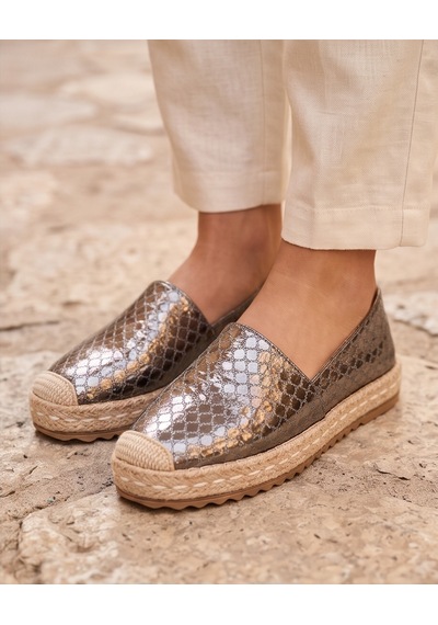 Futsishoes Lucıa Gümüş Yılan Hakiki Deri Dikiş Detaylı Kadın Espadril