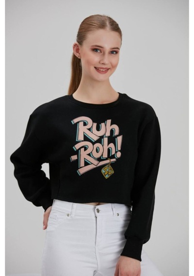 Meecy Kadın Siyah Baskılı Sweatshirt Siyah Siyah
