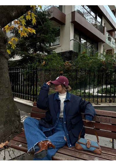 Jeans Detaylı Cıtcıtlı Ceket - Lacivert Lacivert