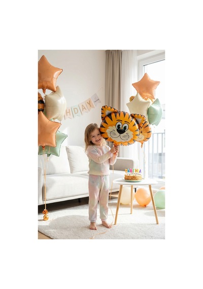Safari Kaplan Kafa Folyo Balon 35x41 Cm Safari Temalı Çocuk Doğum Günü Parti Süsü Çok Renkli