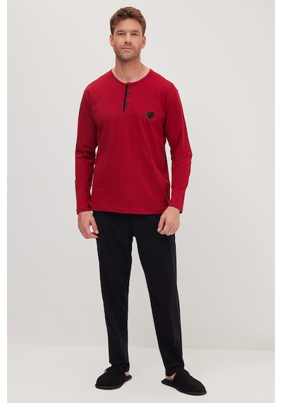 Tudors Erkek Standart Fit Normal Kesim %100 Pamuk Bisiklet Yaka Beli Lastikli Siyah Pijama Takımı-37944 Siyah