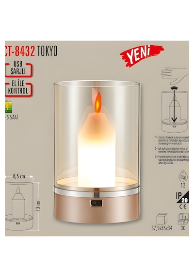Cata Ct-8432 Tokyo Masa Lambası Şarjlı Cam Led Gece Lambası Dekoratif Kablosuz Lamba Gün Işığı