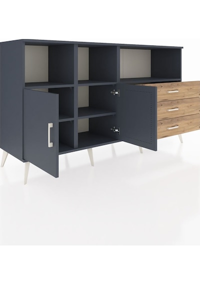 Hyperion Konsol 5 Raflı 3 Çekmeceli 2 Kapaklı 176x44x99 Antrasit- Antrasit-antrasit/çam