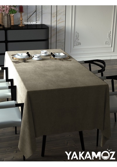 Kum Beji Kadife Dokulu Masa Örtüsü Dertsiz Velvet Touch Serisi Kum Beji