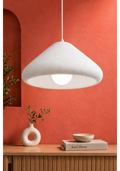 Kubbe Form Sarkıt Avize Beton Görünümlü Dokulu Modern Dekoratif Avize E27 25 Cm - Beyaz