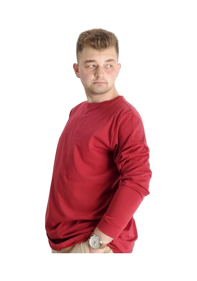 Mode Xl Büyük Beden Erkek Tshirt Uzun Kol Manşetli 20103 Bordo 001