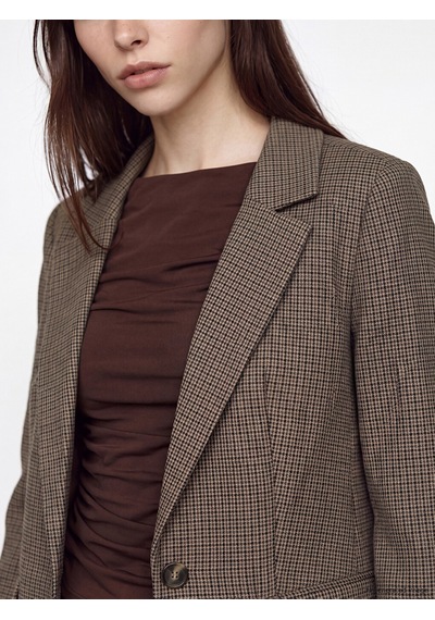 Lcw Vision Kahverengi Ekose Kadın Blazer Ceket