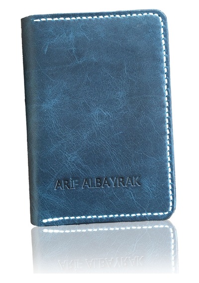 Leather Craft Hakiki Deri Isme Özel Pasaport Kılıfı - İsme Özel Turkuaz