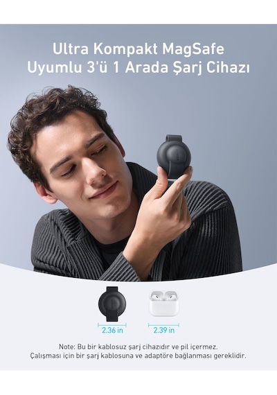 Anker Maggo Wireless Charging Station 3-in-1 Foldable Pad Siyah A25m8