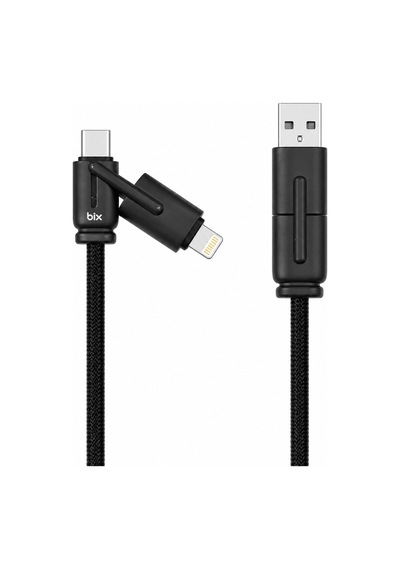 Bix Bx4ın1c 65w Usb-a & Type-c & Lightning Çok Fonksiyonlu Örgülü Şarj Ve Data Kablosu 1.2 Metre Siy