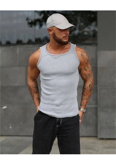 Martino Butik Unisex Likralı Fitilli Gri Atlet Gri