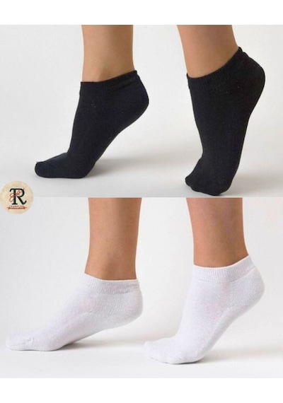 Trampler Ekonomik Pamuk Unisex Patik Çorap 10 Çift - Siyah - Beyaz