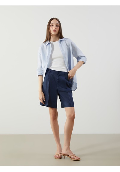 Lcw Vision İndigo Loose Fit %100 Keten Kadın Şort
