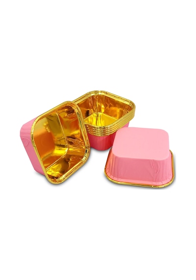 Kafem Muffin Kek Kapsülü Kare Pembe-altın 25li X 5 Paket - K35 Pembe + Altın