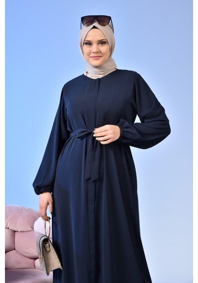 Kadin Buyuk Beden Tesettur Ferace Fermuarlı Yandan Baglamalı Kusaklı Ferace Elbise Oversize 001