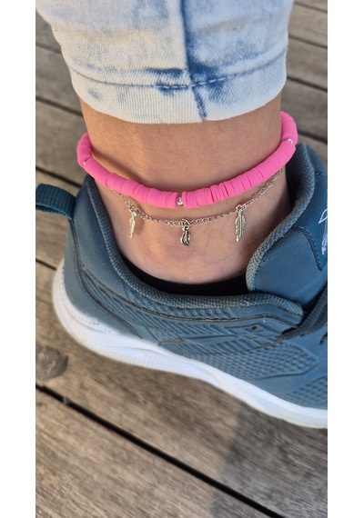 Pembe Yapraklı Fimo Halhal Pembe