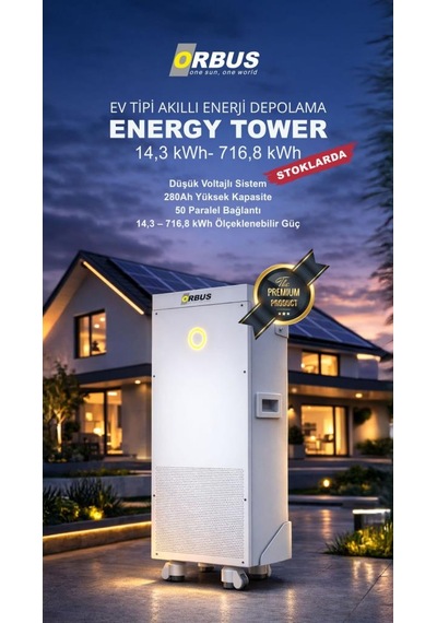 Orbus Energy Tower 14.33 Kwh Ev Tipi Lityum Enerji Depolama Sistemi Prizmatik Hücre Teknolojisi 716.8 Kwh Ölçeklenebilir Solar Batarya