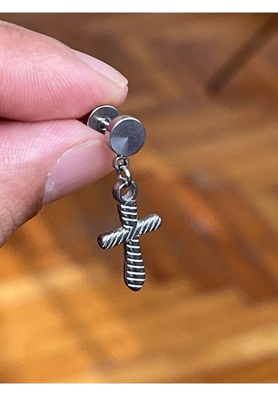 316 Cerrahi Çelik Sallantılı Haç Model Piercing Sarı