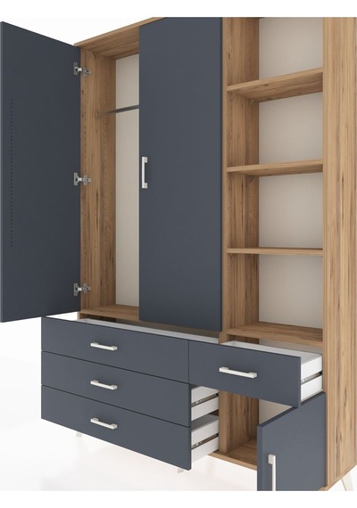 Arges Dolap 5 Raflı 4 Çekmeceli Tek Askılı 132x30x195 Çam-antrasit/antrasit Antrasıt/antrasıt Arges Dolap 5 Raflı 4 Çekmeceli Tek Askılı 132x30x195 Çam-antrasit/antrasit Antrasıt/antrasıt