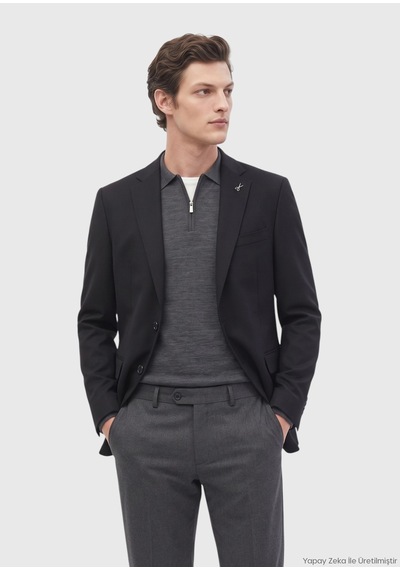 Ramsey Siyah Düz Regular Fit %100 Kaşmir Ceket