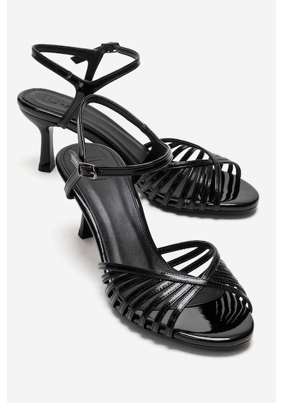 Luvishoes Danıca Siyah Rugan İnce Bantlı Kadın Topuklu Ayakkabı