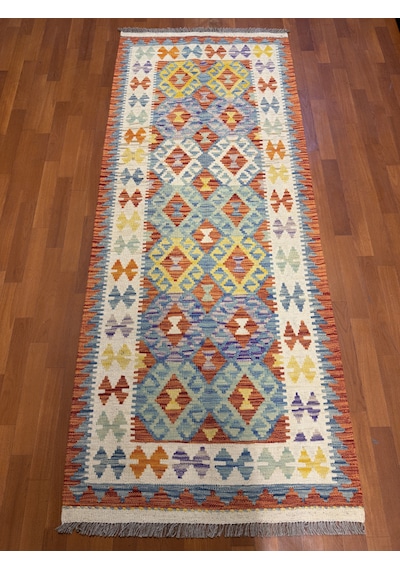 El Dokuma Afgan Kilim Yolluk 100% Yün Kök Boya Harıka Desenlı Yolluk Çok Renkli