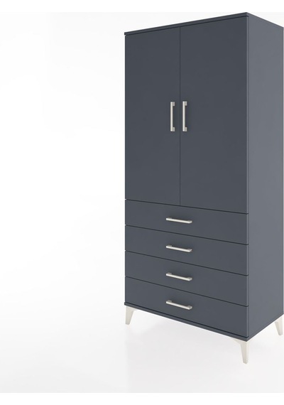 Hyperion Dolap Tek Raflı 4 Çekmeceli Tek Askılı 88x44x182 Antrasit-antrasit Antrasit