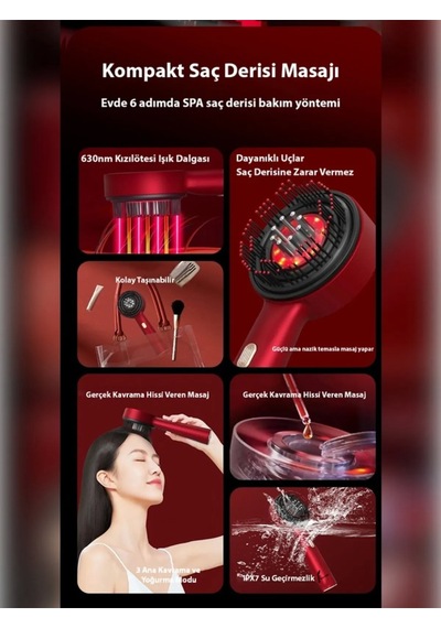 Şarjlı Ve Titreşimli Saç Masaj Tarağı Bakım Yağı Hazneli Fırça Lisinya