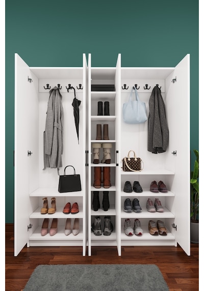 Asra Trend Vestiyer & Portmanto V-09 %100 MDF 5 Kapaklı Geniş Ayakkabılık Beyaz