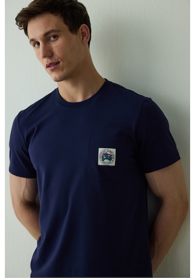 Penti Lacivert Never Erkek Slogan Baskılı Kısa Kollu Pamuklu Pijama Takımı Lacıvert
