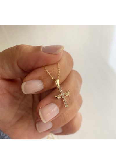 Simurg Jewellery 14k Altın Melek Kanatlı Taşlı Kolye