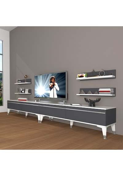 Decoraktiv Eko 360r Mdf Silver Tv Ünitesi Tv Sehpası Beyaz - Siyah
