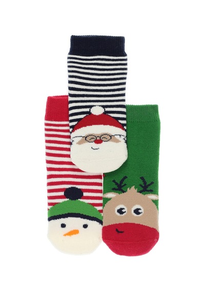 Panço Unisex Çocuk Yeşil-kırmızı 3'lü Çorap