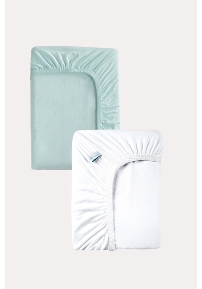 Mint - Beyaz Renk %100 Pamuk Penye Bebek Çarşafı 60x120cm - Lastikli Bebek Çarşafı 2'li Mint - Beyaz - 860728279